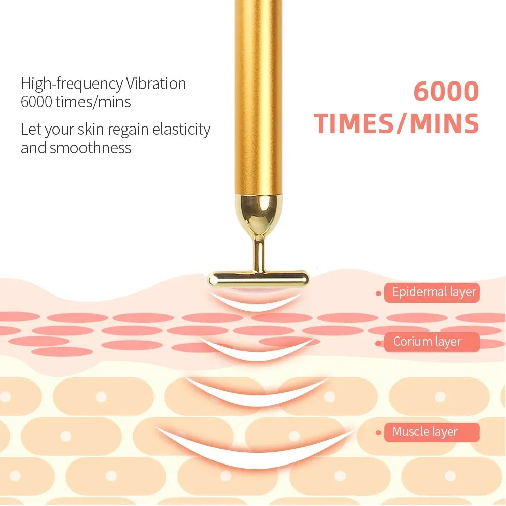 24K Gold Facial Beauty Bar | Vibrating Firming Roller Massager