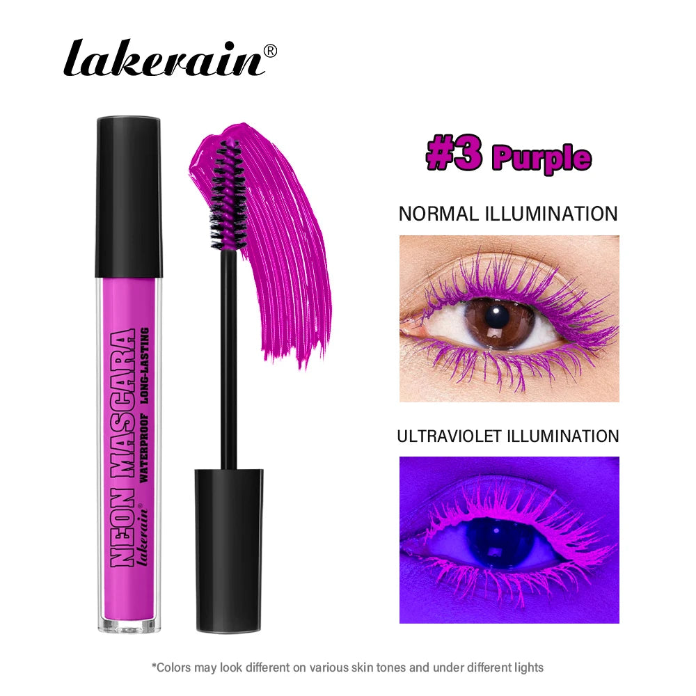 Fluorescence Mascara Waterproof Eyelash Long Lasting Fast Dry Colorful Neon Eyelashes Curling Lengthens Eye Lashes Cosmetics Peaceful Pleasures Health and Wellness 3 purple