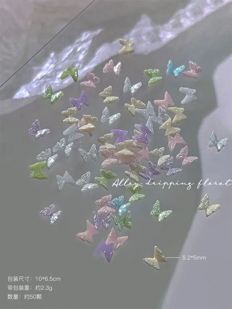 50pcs 3D Glitter Butterfly Nail Charms | Resin Nail Art Decor