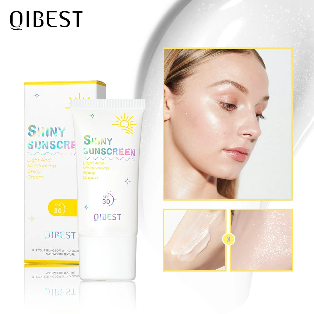 QIBEST Pearlescent Body Sunscreen Whitening Sun Cream Protective Cream Oil-Control Moisturizing Makeup Shimmer Primer Brightens Peaceful Pleasures Health and Wellness
