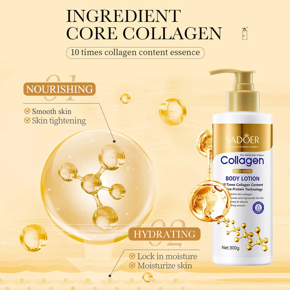 Collagen Body Lotion for Firming & Hydration - Intense Moisturizer Anti-Aging Skin for Dry, Sagging Skin, Nourishment 300g/pc Peaceful Pleasures Health and Wellness