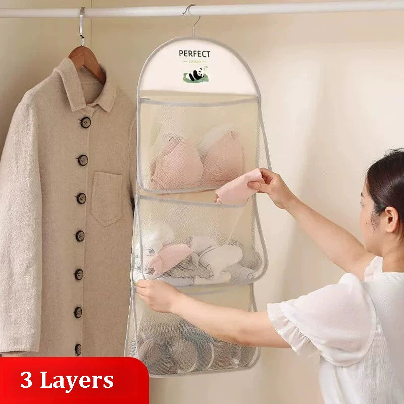 Nylon Mesh Hanging Storage Bag – Wall-Mounted Closet Organizer
