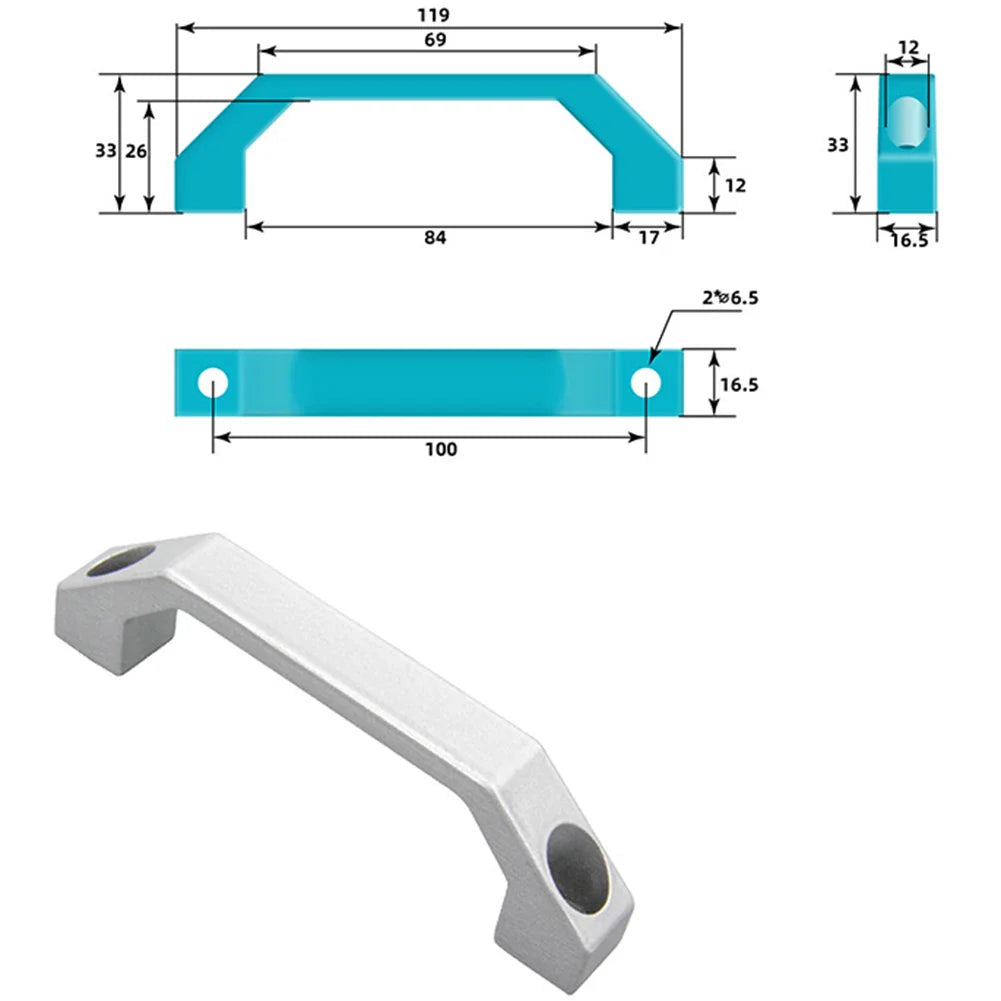 Aluminum Alloy U-Shape Cabinet Door Handle | Black & Silver