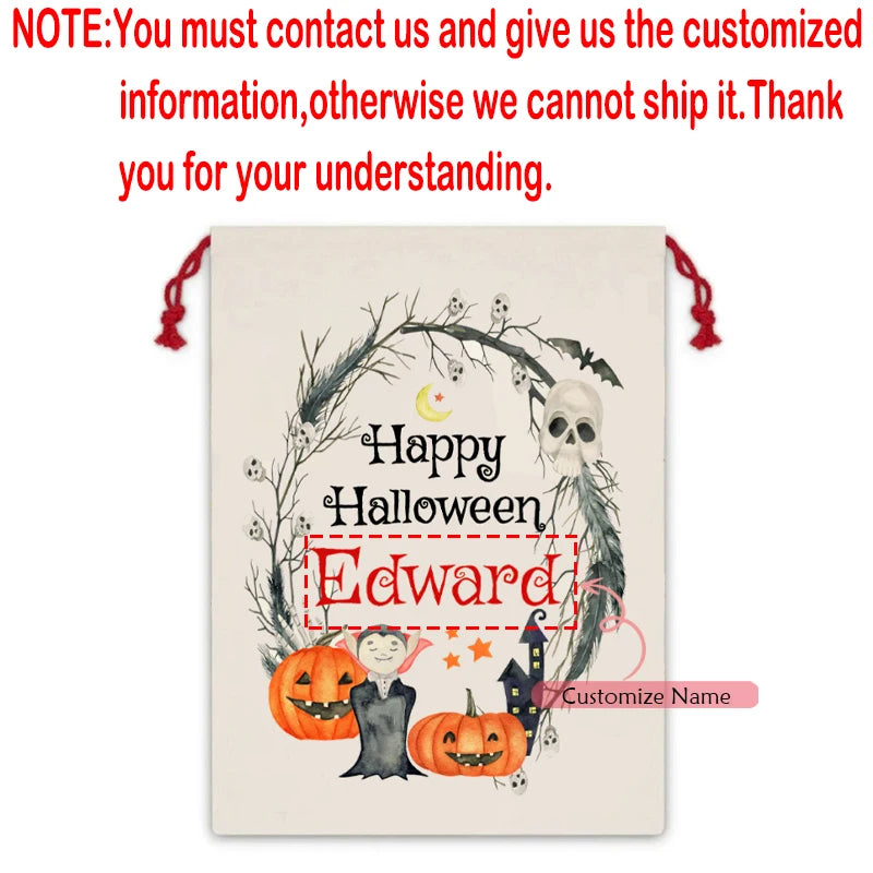 Personalized Halloween Drawstring Candy Bag – Custom Kids Gift Halloween Candy Bag Peaceful Pleasures Health and Wellness custom H 30x40cm