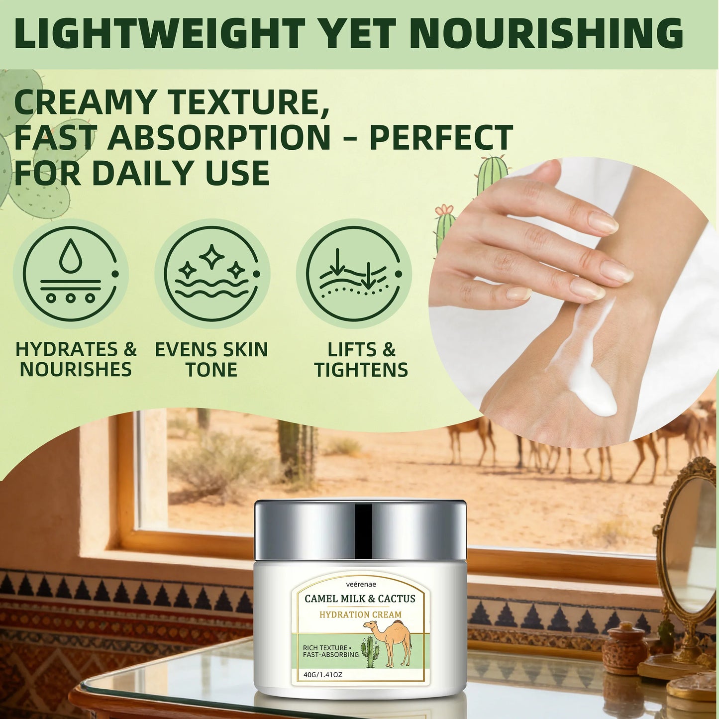 Camel Milk & Cactus Face Cream – Daily Hydration, All Skin