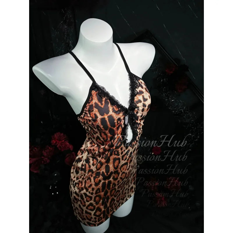 Leopard Lace Hip Wrap Dress – Soft Breathable Women's Loungewear
