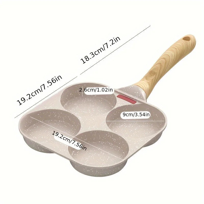 Maifanshi Non-Stick Aluminum Frying Pan - 4-Compartment, Multi-Use for Breakfast, Easy Clean, Ergonomic Wooden Handle, 1pc Peaceful Pleasures Health and Wellness Type 2