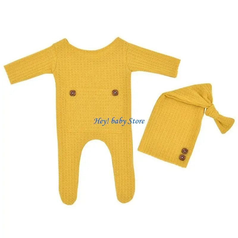 Newborn Knitted Romper & Turban Hat Set | Baby Photo Prop
