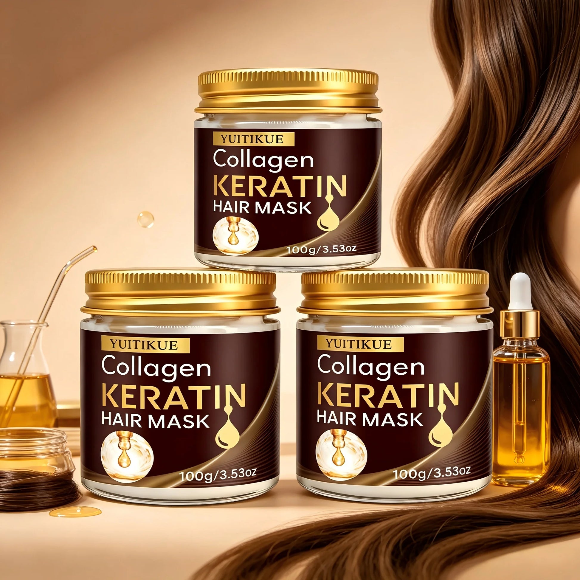 YUITIKUE Collagen Keratin Hair Mask 100g Deep Repair Treatment for Dry Damaged Hair & Split Ends Peaceful Pleasures Health and Wellness 3pc