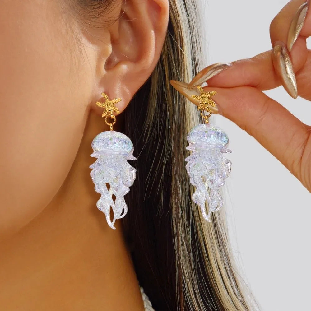 Jellyfish Tassel Drop Earrings – Gradient Acrylic Ocean Jewelry