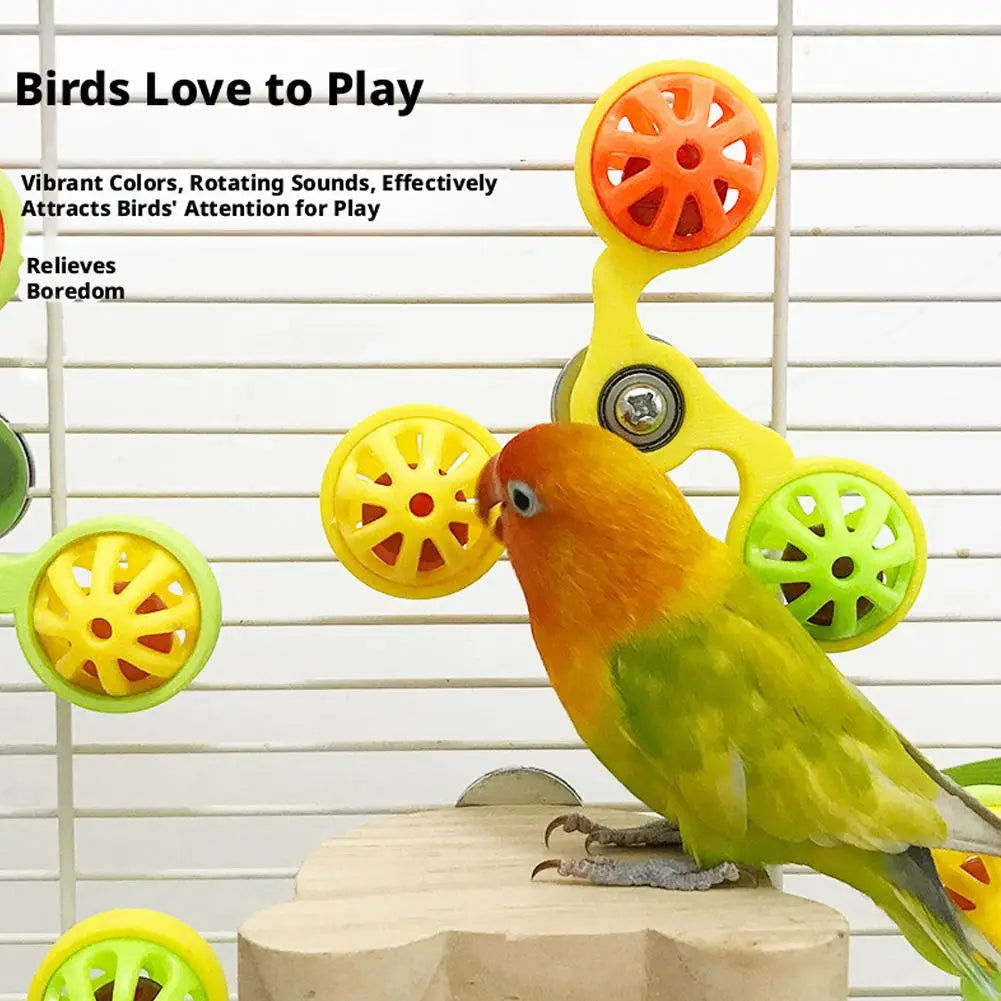 Parrot Interactive Rotating Bell Windmill Chew Toy, Bell Ball Turntable Anti-Boredom Self-Play for Budgie Lovebird Parakeets Peaceful Pleasures Health and Wellness
