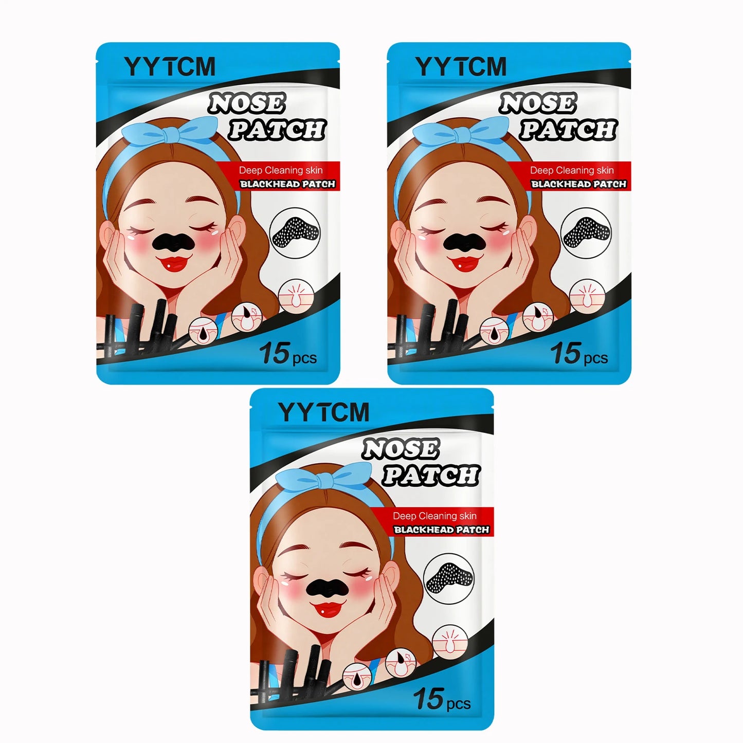 Blackhead Nose Patch, Charcoal Face Nose Mask Deep Cleansing Blackhead Removal Comedone Peel Off Mask 15Pcs/Bag Peaceful Pleasures Health and Wellness 3 Bags 45 Pieces
