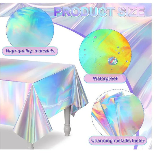 Iridescent Holographic Disposable Party Tablecloth | Laser Table Party Tablecloth Peaceful Pleasures Health and Wellness