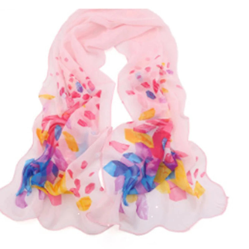 Women Chiffon Scarf Fashion Leisure Butterflies Branch Pattern Long Shawl Versatile Elegant Minimalist Retro Female Scarves Peaceful Pleasures Health and Wellness Square Pink One Size