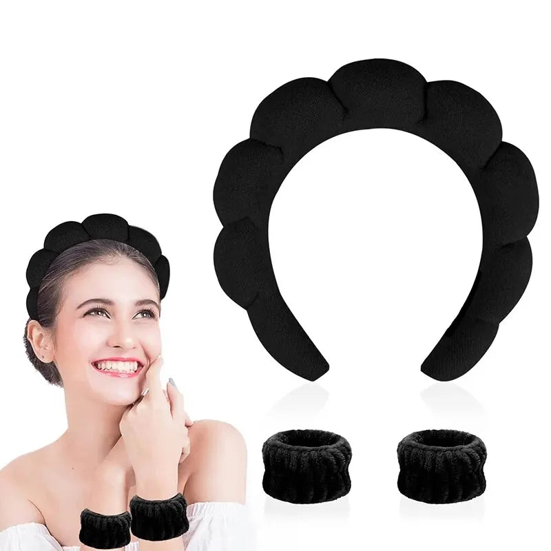 Hair Band Wash Face Shower Cloud Sponge Hair Band Makeup Removal Band Hair Bubble Soft Headband Popular in Europe and America Peaceful Pleasures Health and Wellness black
