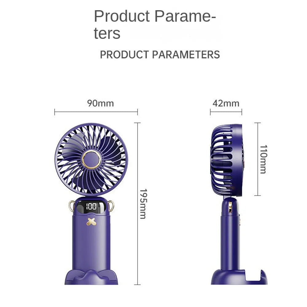3000mAh Ultra-Quiet USB Mini Handheld Fan Portable Desk Fans 5 Speed USB Rechargeable Fan with Phone Stand and Display Screen Peaceful Pleasures Health and Wellness