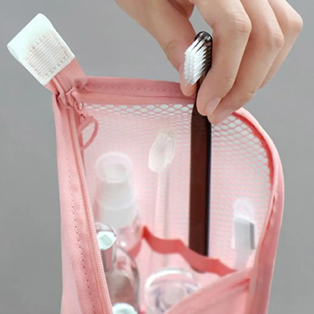 Makeup Bag Stylish Pouch Mesh Cosmetic Bag Hanging Lightweight Portable Standing Toiletry Bag Travel Bathroom Organizer Peaceful Pleasures Health and Wellness