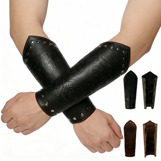 Medieval PU Leather Gauntlet Arm Bracers Vintage Warrior Wrist Guards Peaceful Pleasures Health and Wellness