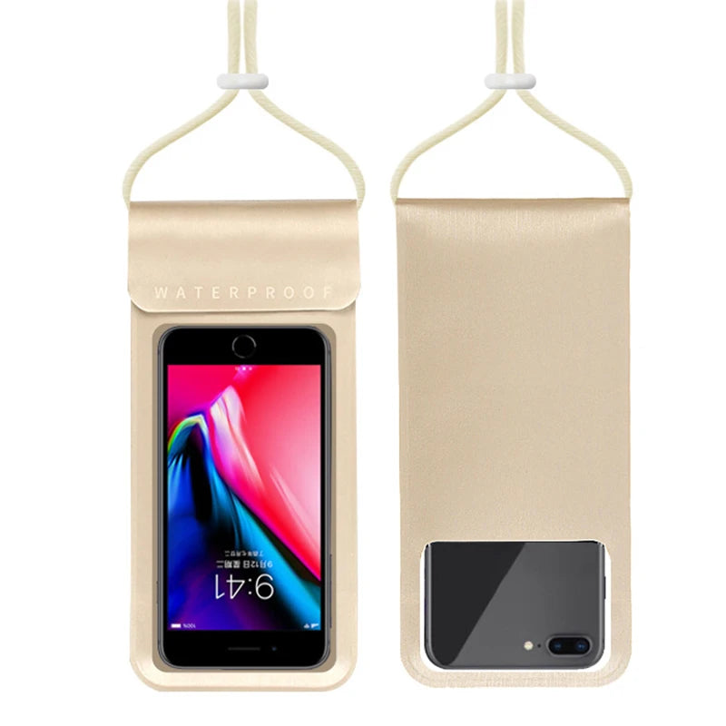 IPX8 waterproof mobile phone bag waterproof phone pouch for swimming phone armbands and pouches diving phone case under water Peaceful Pleasures Health and Wellness Golden(6.8inch)