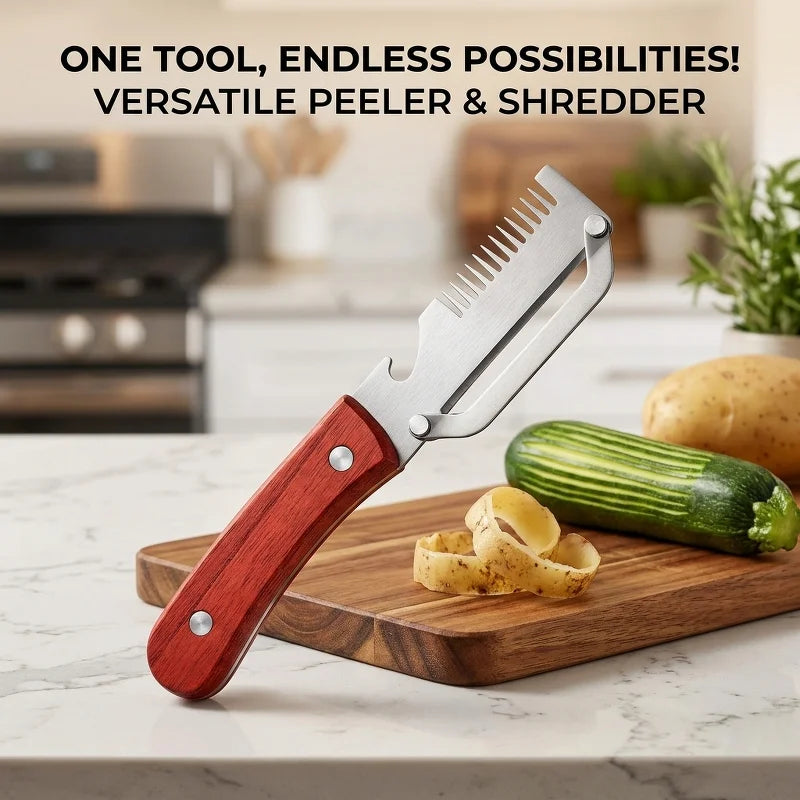 3-in-1 Vegetable Peeler Stainless Steel with Wooden Handle