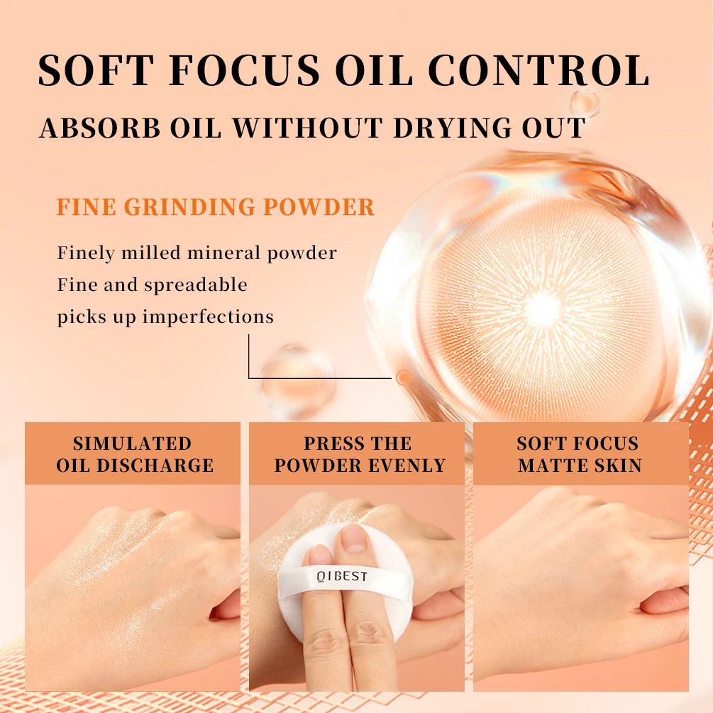 QIBEST Face Powder Oil-Control Matte Setting Powder Lasting Makeup Concealer Nude Pressed Powder Foundation Base Cosmetics New Peaceful Pleasures Health and Wellness