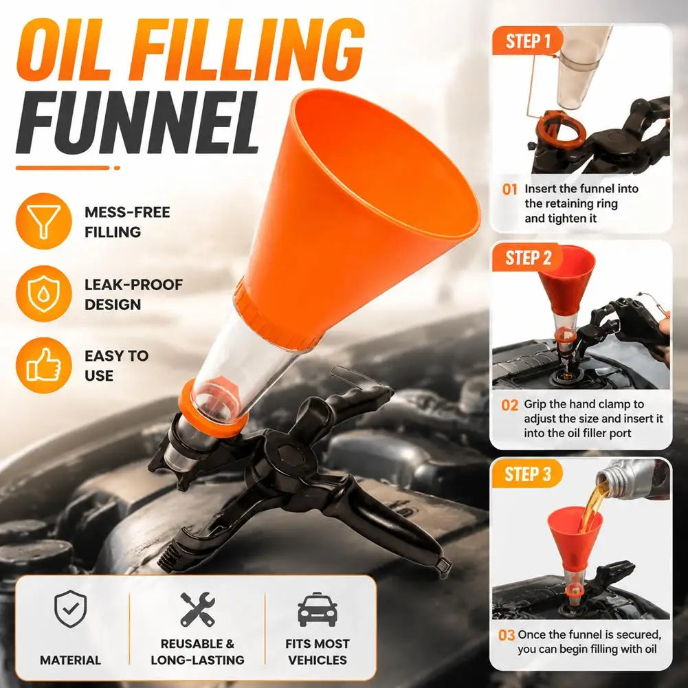 Universal Self‑locking Car Oil Filling Funnel Adjustable Clamp Engine Oil Change Funnel Leak‑proof Oil Change Equipment Tool Peaceful Pleasures Health and Wellness