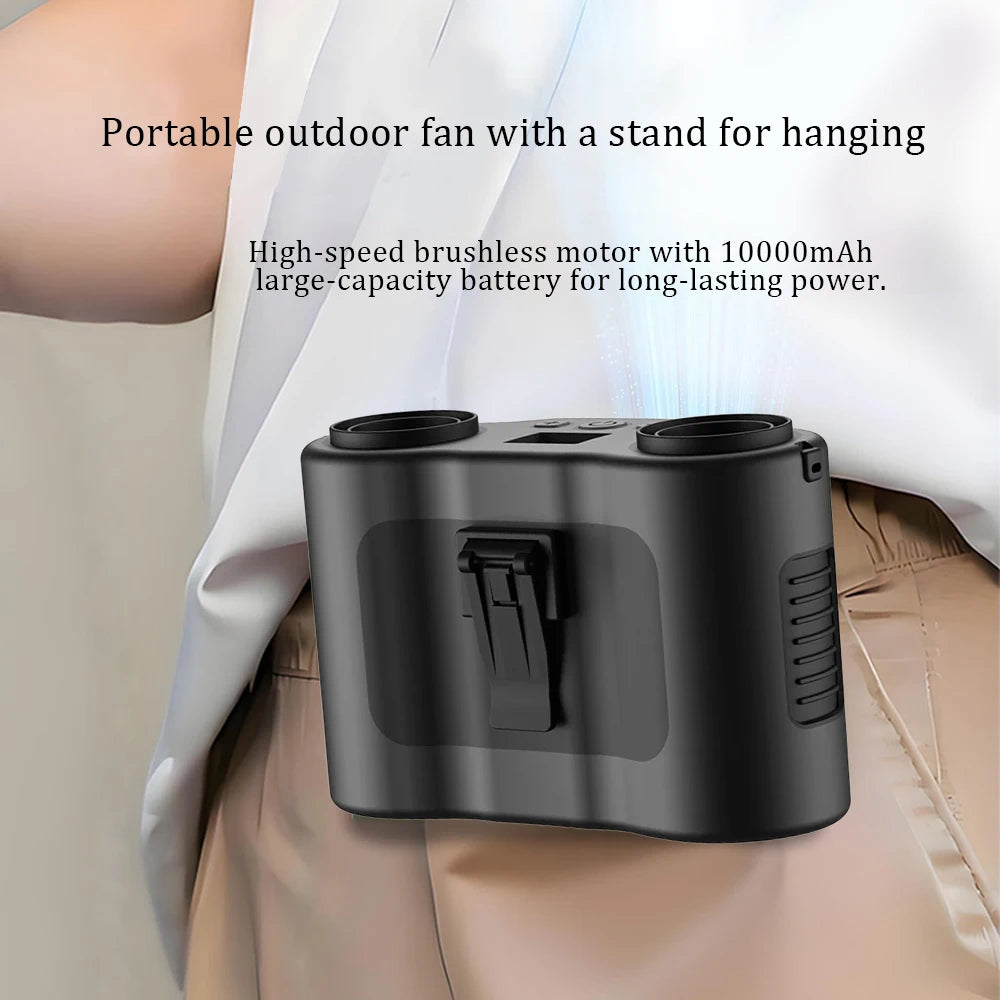 Portable Waist Clip Fan Wearable Mini USB Rechargeable Hanging Fan for Outdoor Working Double Air Outlet Waist Fan 20000Mah Peaceful Pleasures Health and Wellness