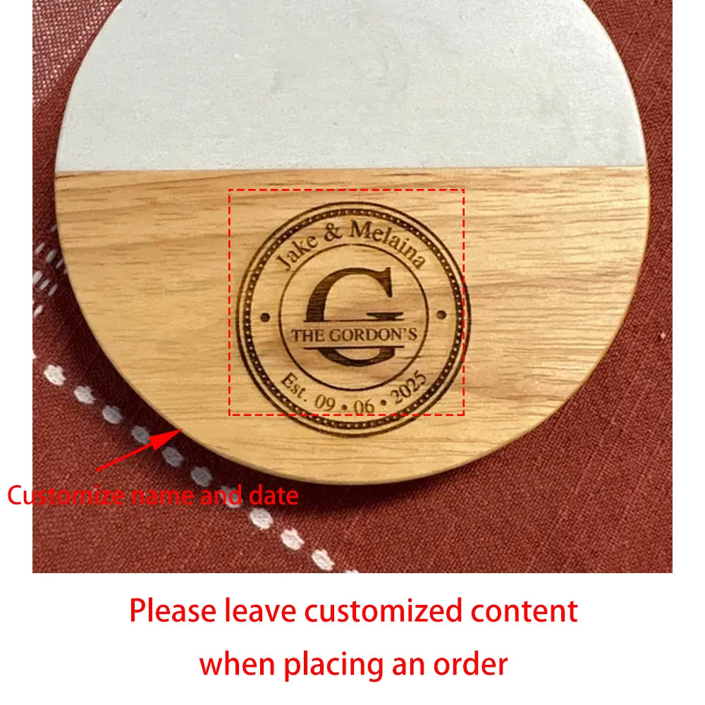 Personalized Marble & Wood Wedding Coasters | Gift for Her