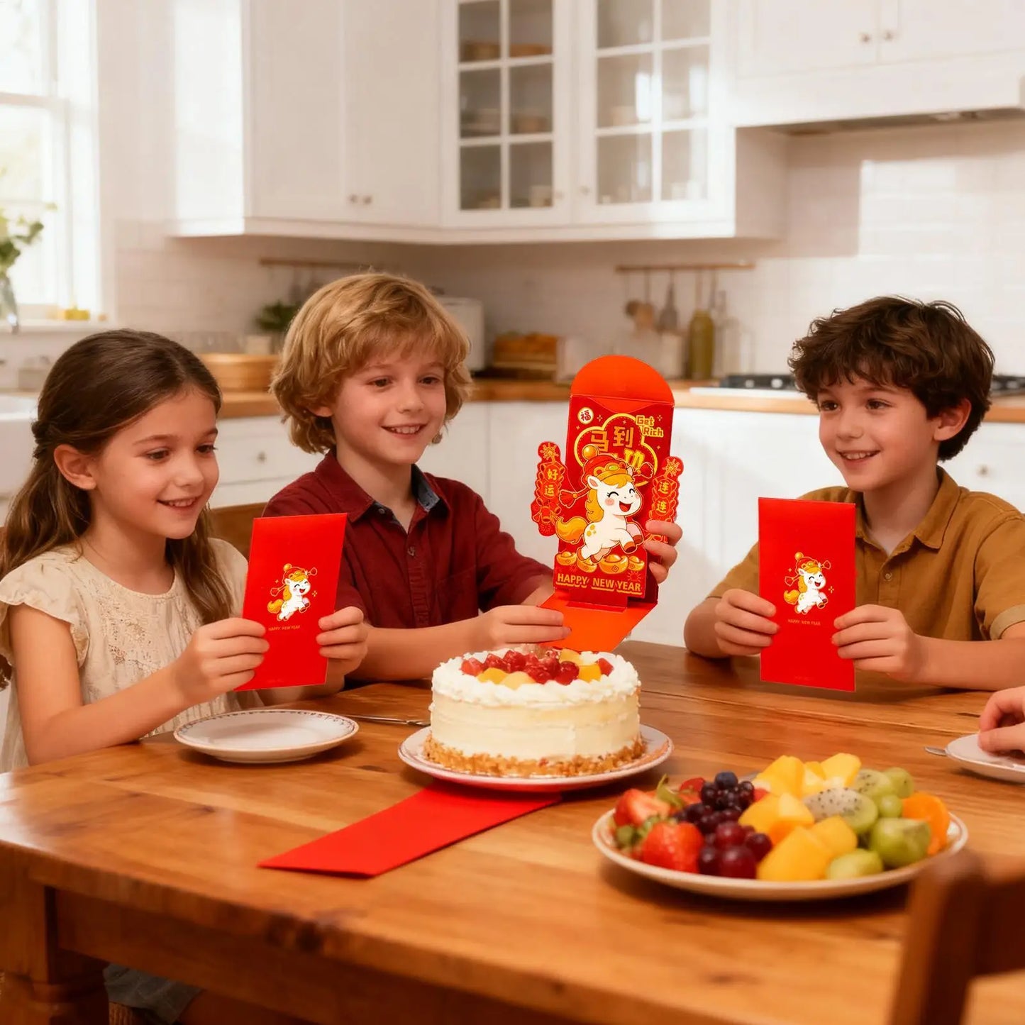 2026 Lunar New Year Red Envelopes 10pc | 3D Gold Foil Lucky Festive Gift Envelopes Peaceful Pleasures Health and Wellness