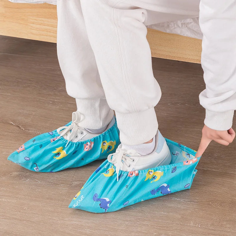 Cartoon Print Reusable Shoe Covers | Non-Slip Indoor Overshoes