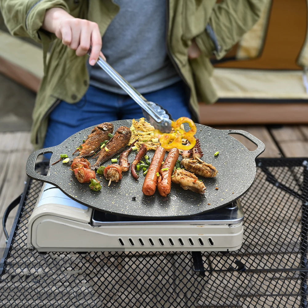 Outdoor Grill Pan Korean Roastig Frying Pan Non-stick Barbecue Plate gas furnace BBQ Baking Tray Camping Kitchen Bakeware Peaceful Pleasures Health and Wellness