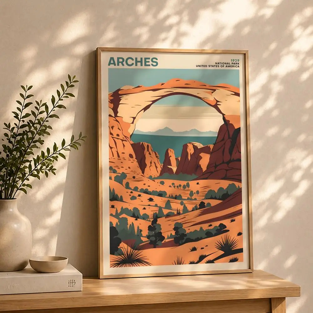 Scenery A-Arches National ParkS Poster HD Self Adhesive Waterproof Wall Art Ideal for Home Office Dorm Bedroom Great Gift Peaceful Pleasures Health and Wellness White8 50X70cmNoframe