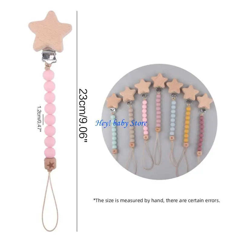 Baby Pacifier Clip Silicone & Beech Wood Teething Toy Chain