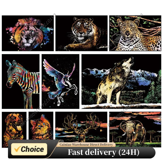 Animals DIY Paint by Scratch for Teen & Adults with 3 Tools Foil Art for Adults 15.94x11.22 Inch Fun Creative Craft /Gifts/Decor Peaceful Pleasures Health and Wellness