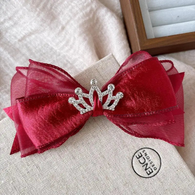 Girls Red Velvet Lace Bow Hair Clip | Korean Princess Hairpin
