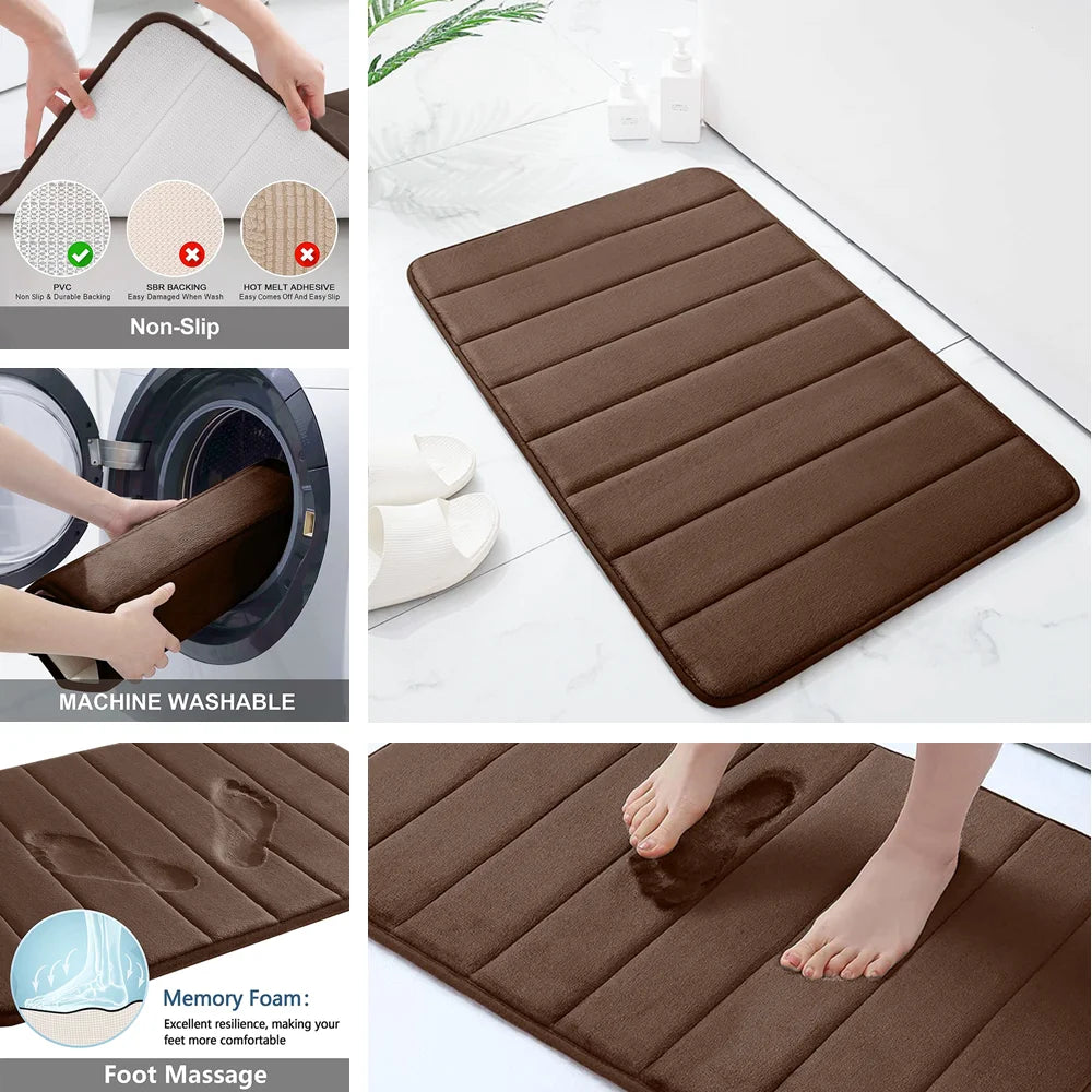 Memory Foam Bathroom Rugs Set Non Slip Extra Soft Water Absorbent Machine Washable & Dry Shower Toilet Mats for Tub Floor Beige Peaceful Pleasures Health and Wellness