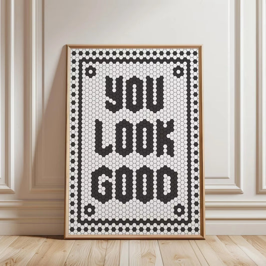 "You Look Good" Quote Hexagon Canvas Wall Art Print Canvas Wall Art Peaceful Pleasures Health and Wellness G3594 40x50cm Black Frame
