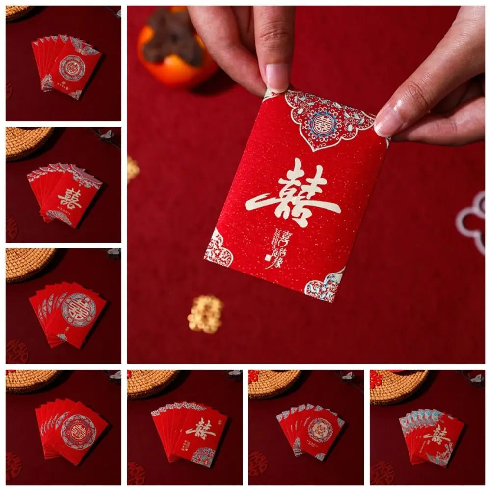 20pcs New Trendy Multiple Patterns Money Pocket Best Wishes Good Luck Red Envelope Lucky Money Blessing Bag Party Gifts Peaceful Pleasures Health and Wellness