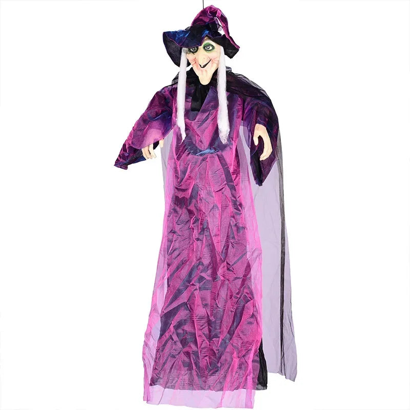 Voice-Activated Glowing Witch Halloween Hanging Prop | 1–4 Pack