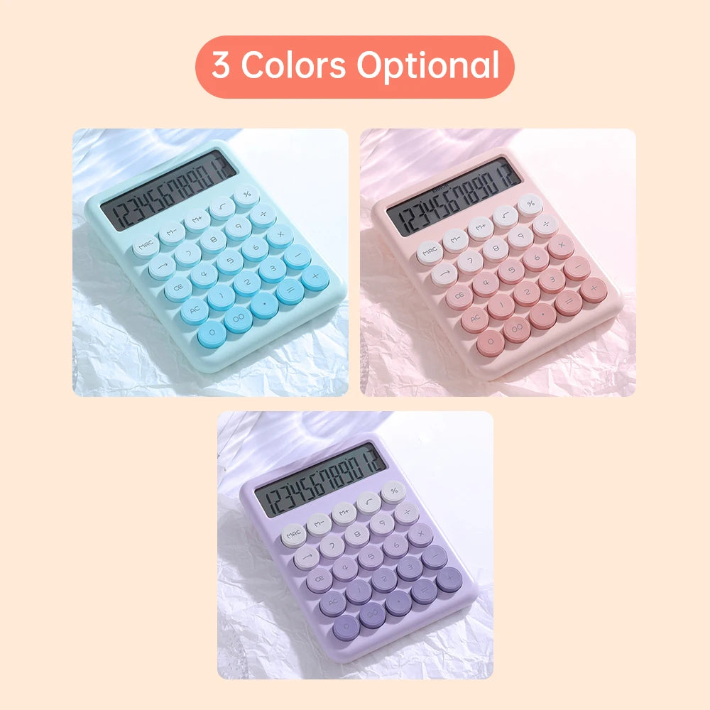 Mechanical Calculator Big Round Button Desktop Calculator 12 Digit Large LCD Display Versatile Calculator Cute Gradient Colored Peaceful Pleasures Health and Wellness