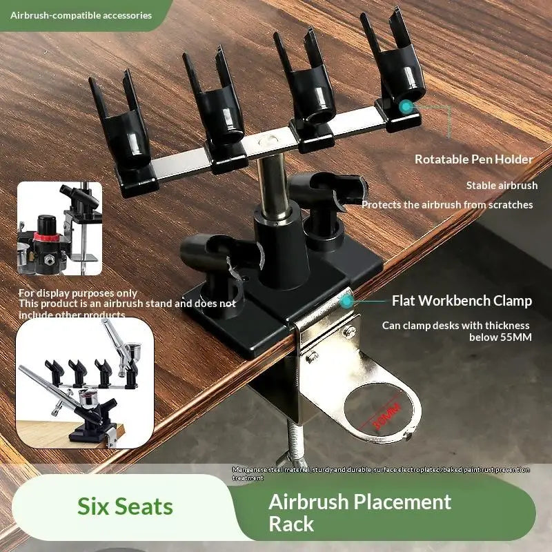 6-Clamp Airbrush Holder Gravity Stand Kit | Table Bench Station