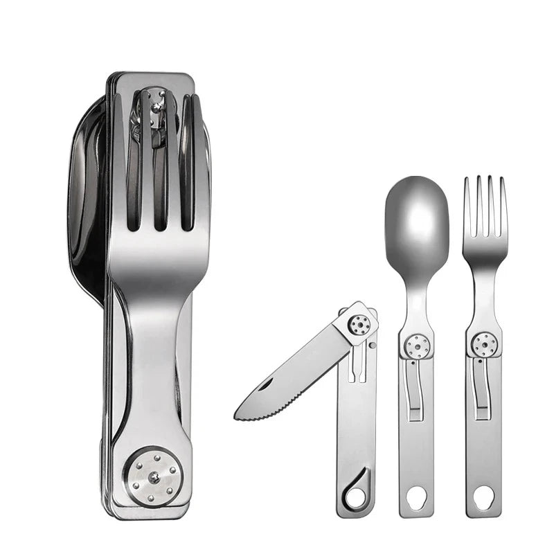 3-in-1 Knife and Fork Spoon Outdoor Tableware Set Stainless Steel Camping Field Portable Exquisite Multifunctional Equipment Peaceful Pleasures Health and Wellness
