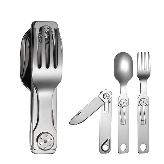 3-in-1 Knife and Fork Spoon Outdoor Tableware Set Stainless Steel Camping Field Portable Exquisite Multifunctional Equipment Peaceful Pleasures Health and Wellness