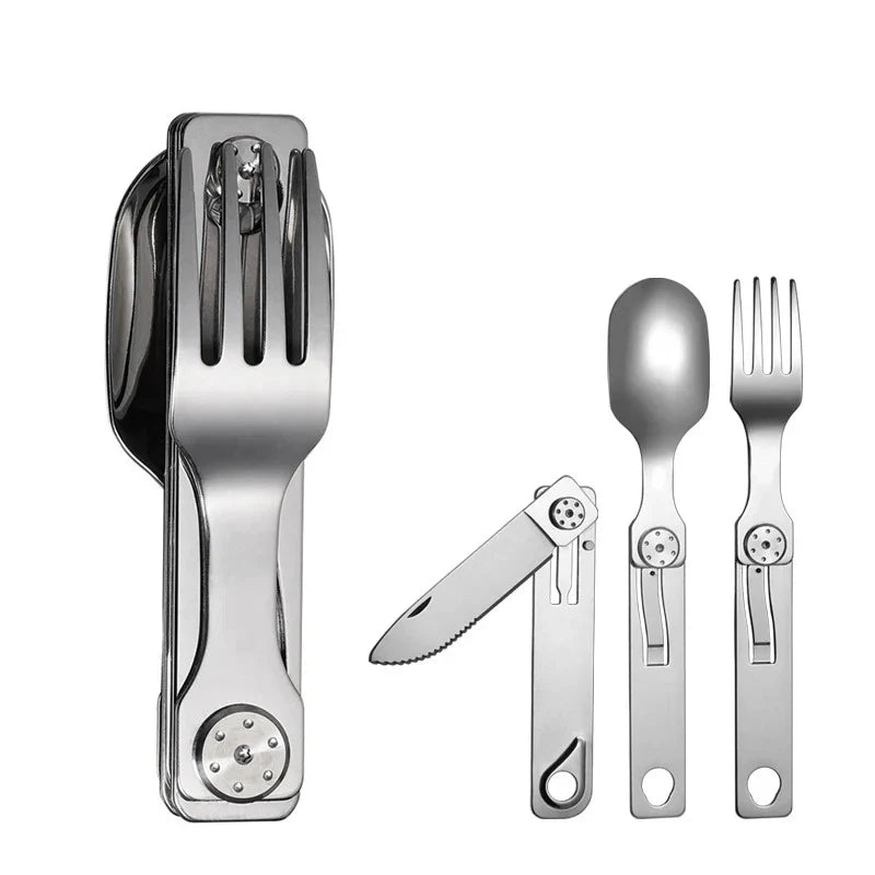 3-in-1 Stainless Steel Camping Cutlery Set – Knife Fork Spoon