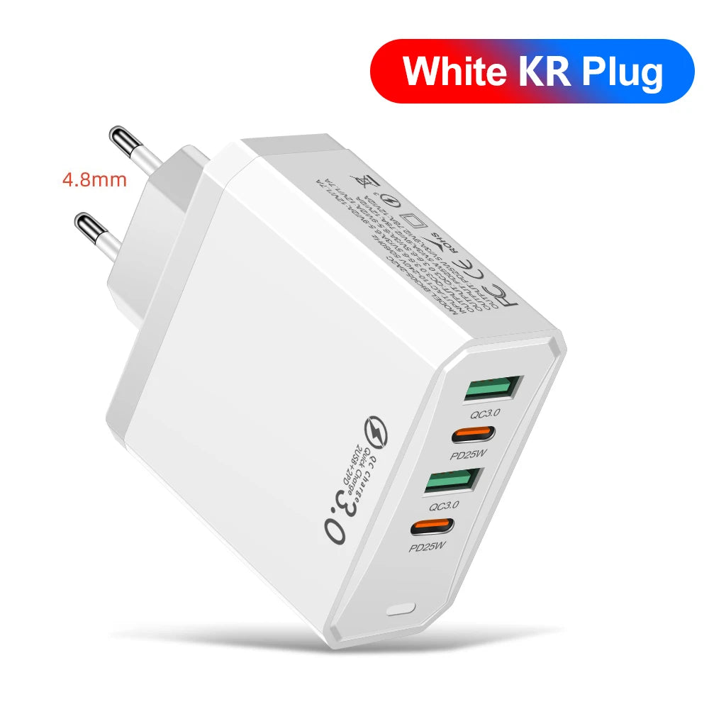 25W 4-Port USB-C Fast Charger QC3.0 – iPhone & Android Peaceful Pleasures Health and Wellness KR White