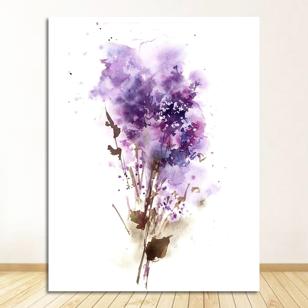 and Lilac Prints Flowers Painting Wall Art Canvas Painting Room Home Decor Unframed Abstract Botanical Purple Lavender Peaceful Pleasures Health and Wellness 2005-02 20x30cm Unframed