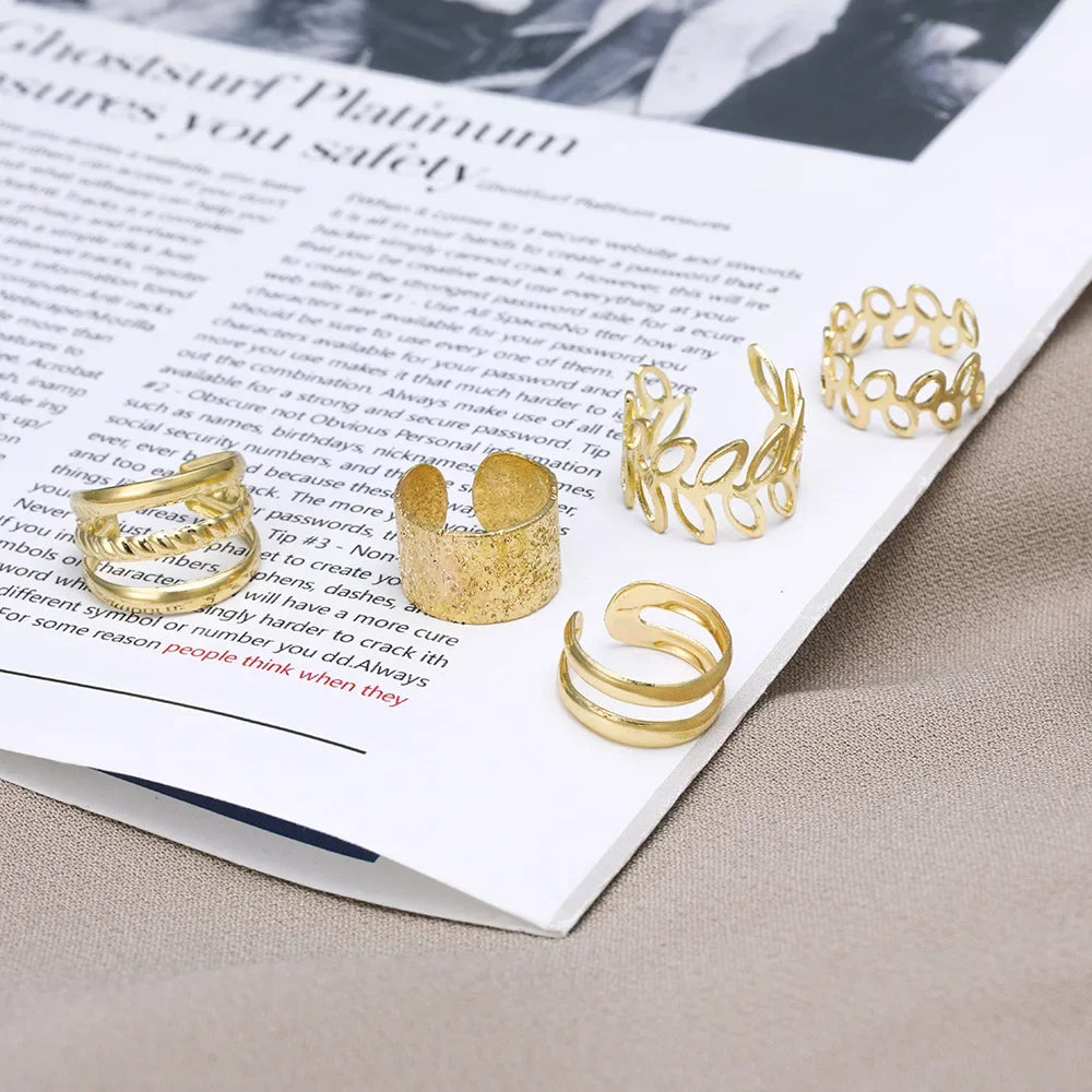 5-Piece Silver Leaf Clip Ear Cuffs | Non-Piercing Earring Set