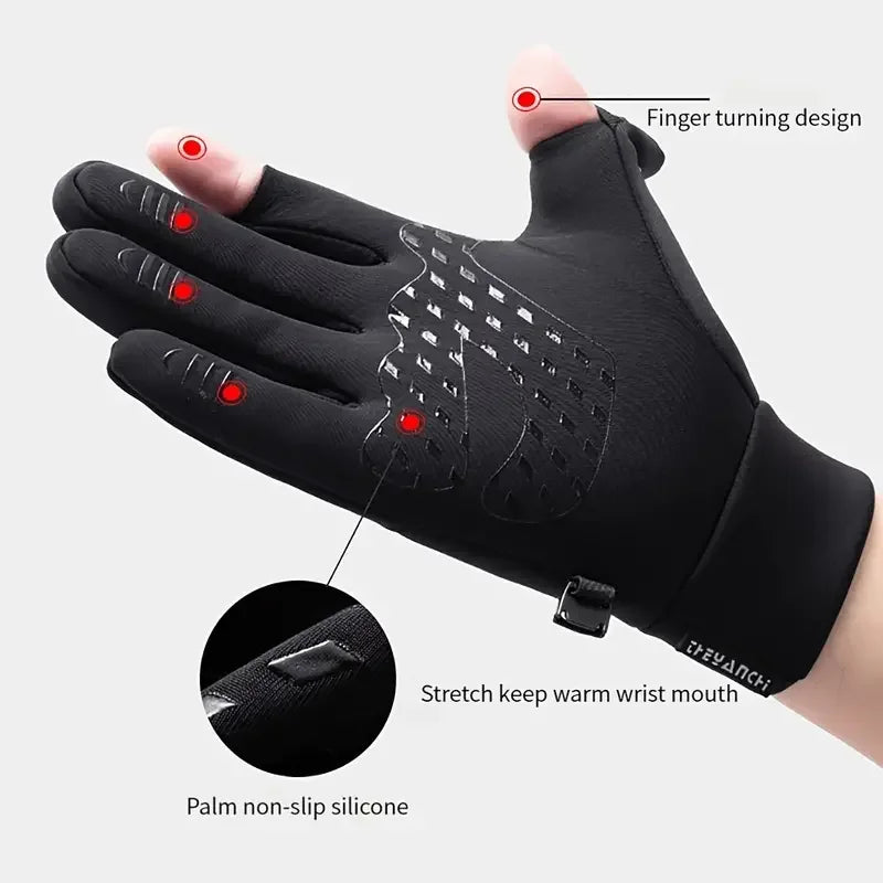 1 Pair Outdoor Sports Gloves, Waterproof Windproof Padded Warm Two-Finger Touch Screen Gloves For rRiding, Fishing, Running Peaceful Pleasures Health and Wellness
