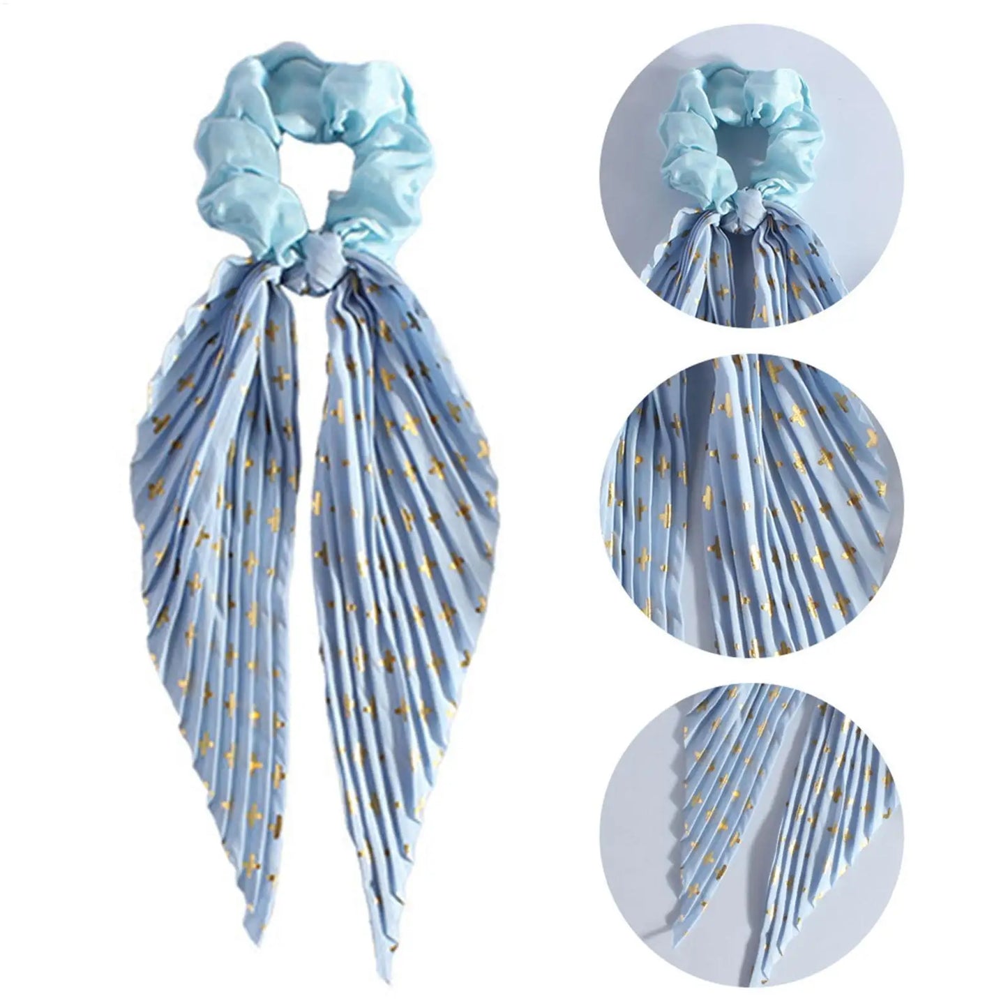 Satin Bow Ribbon Scrunchie – Floral Ponytail Hair Tie Women