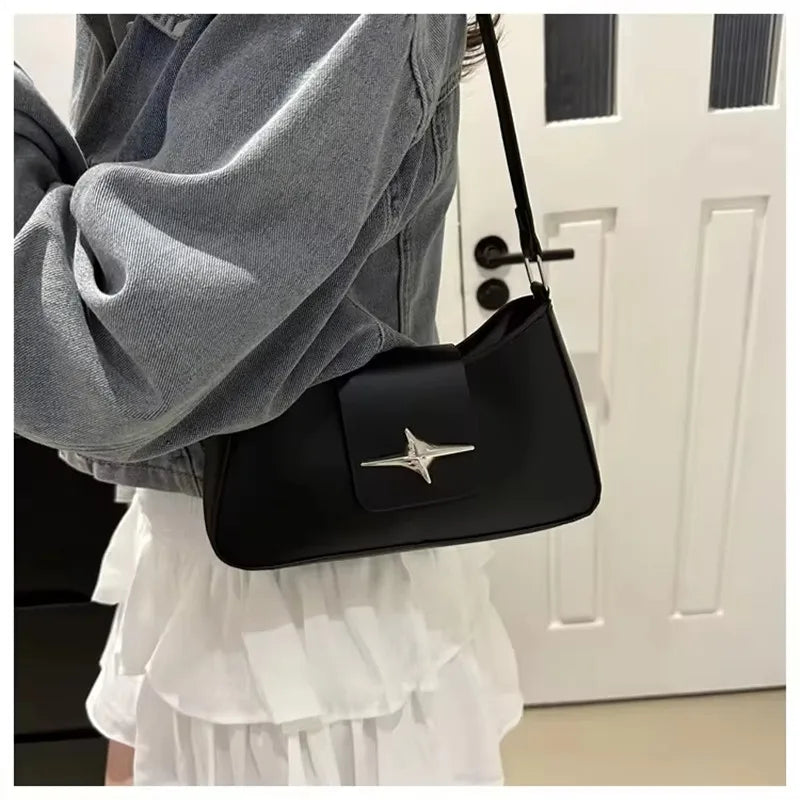 Four Pointed Star Solid Color Armpit Bag Women's Fashionable Texture Casual Shoulder Bag Summer Stylish Simple Small Square Bags Peaceful Pleasures Health and Wellness